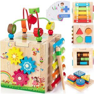 Wooden Activity Cube Montessori Toys for 1+ Year Old, First Birthday Gifts